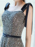 A Line Square Neck Sequins Tulle Floor Length Prom Dresses LBQ3517